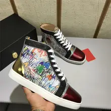 wholesale okkdey New graffiti pik pik Rivet Leisure Shoes designer Sneakers high top red bottom Shoes For Men women with box