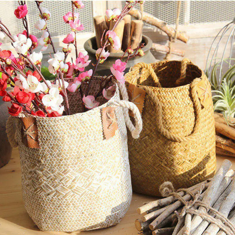 

Foldable Storage Basket Organizer for Dirty Clothes Fruit Flowers Retro Baskets Hand-Woven Baskets