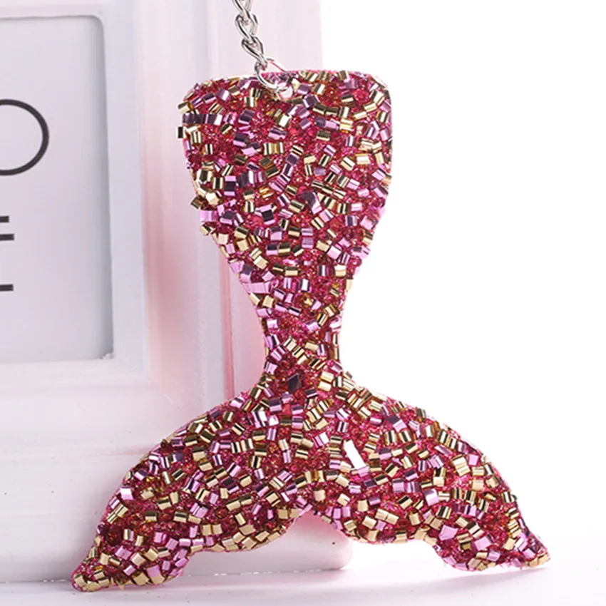 

Mermaid Tail Chaveiro Keychain Glitter Pompom Sequins Key Chain Women Llaveros Mujer Car Bag Pendant Accessories Key Ring Gifts