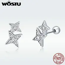 WOSTU, настоящее 925 пробы, серебряные сверкающие звезды, серьги-гвоздики для женщин, модные ювелирные изделия, подлинные серебряные серьги, блестящий подарок, DXE432