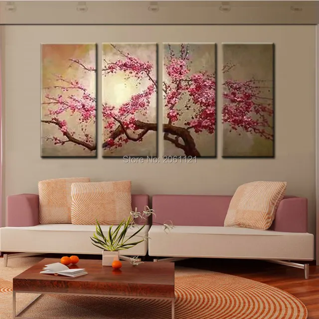 Hand Painted Pink Tree Flower Oil Painting On Canvas Sakura Blooming Hand Painted Pink Tree Flower Oil Painting On Canvas Sakura Blooming Cherry Blossom Chinese An Wall Pictures For Living Room