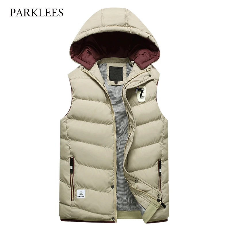 New Winter Warm Vest 2017 Fashion Cotton Padded Hooded Mens Vests Gilet