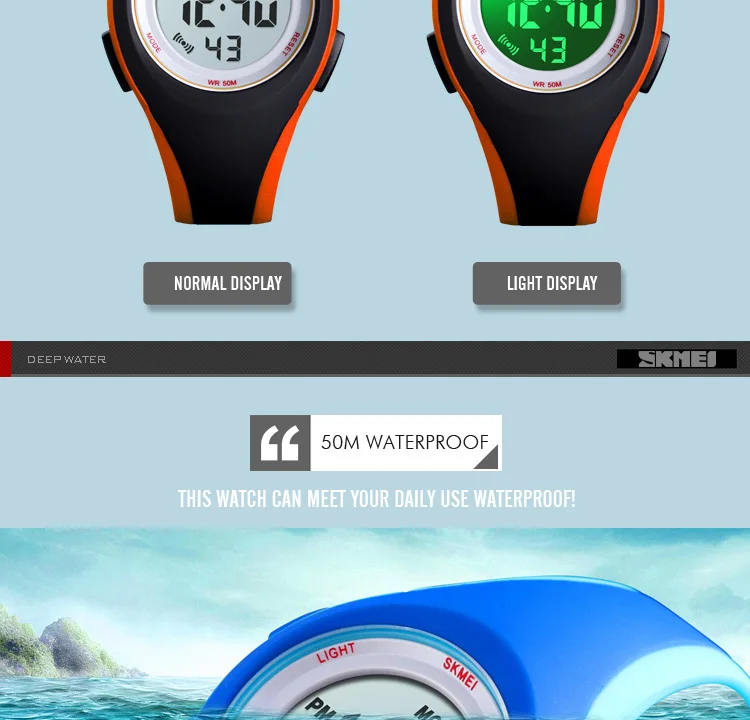 SKMEI Children LCD Electronic Digital Watch Sport Watches Stop Watch Luminous 5Bar Waterproof Kids Wristwatches For Boys Girls