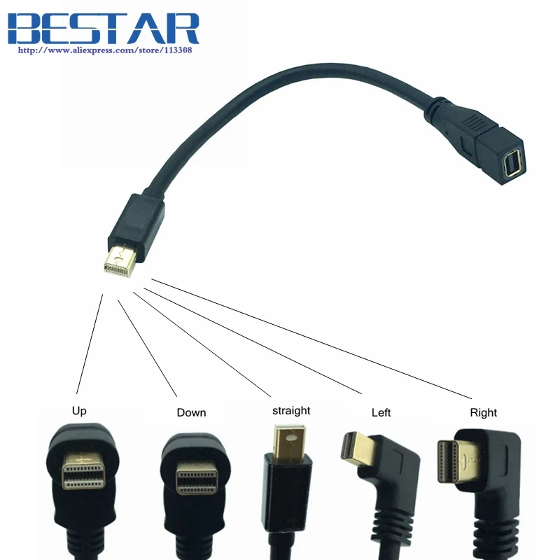 

Mini DisplayPort Male To Female 90 Degree Up & Down & Left & Right Angled Mini Display Port DP Extension Cable