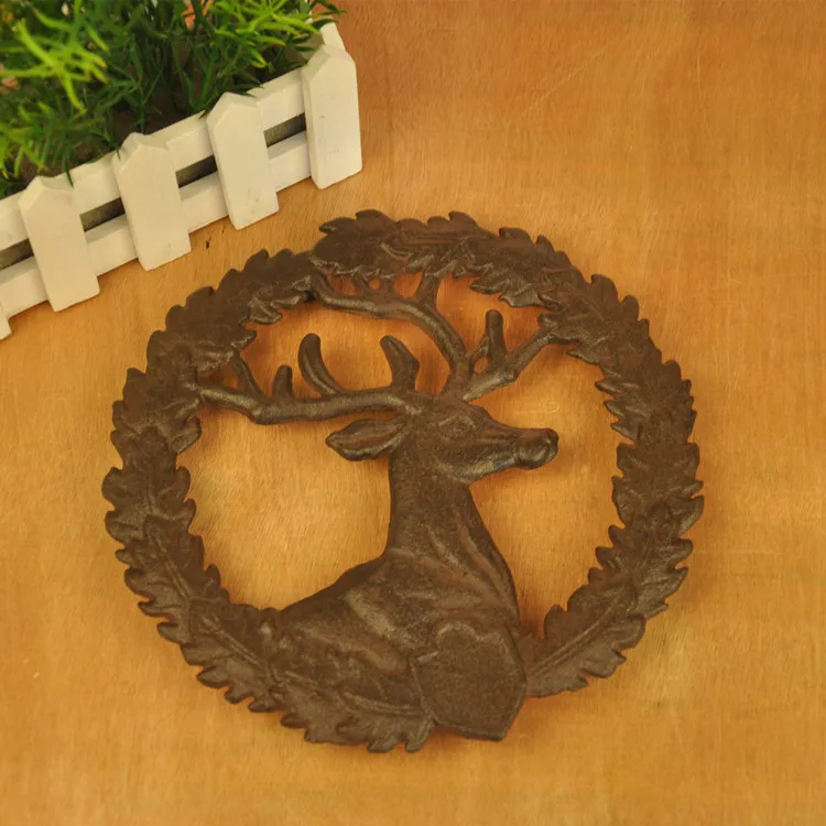 

2 Vintage Cast Iron Trivet Round Metal Trivet Lot Deer Animal Home Restaurant Kitchen Table Desk Supply Decoration Accessory
