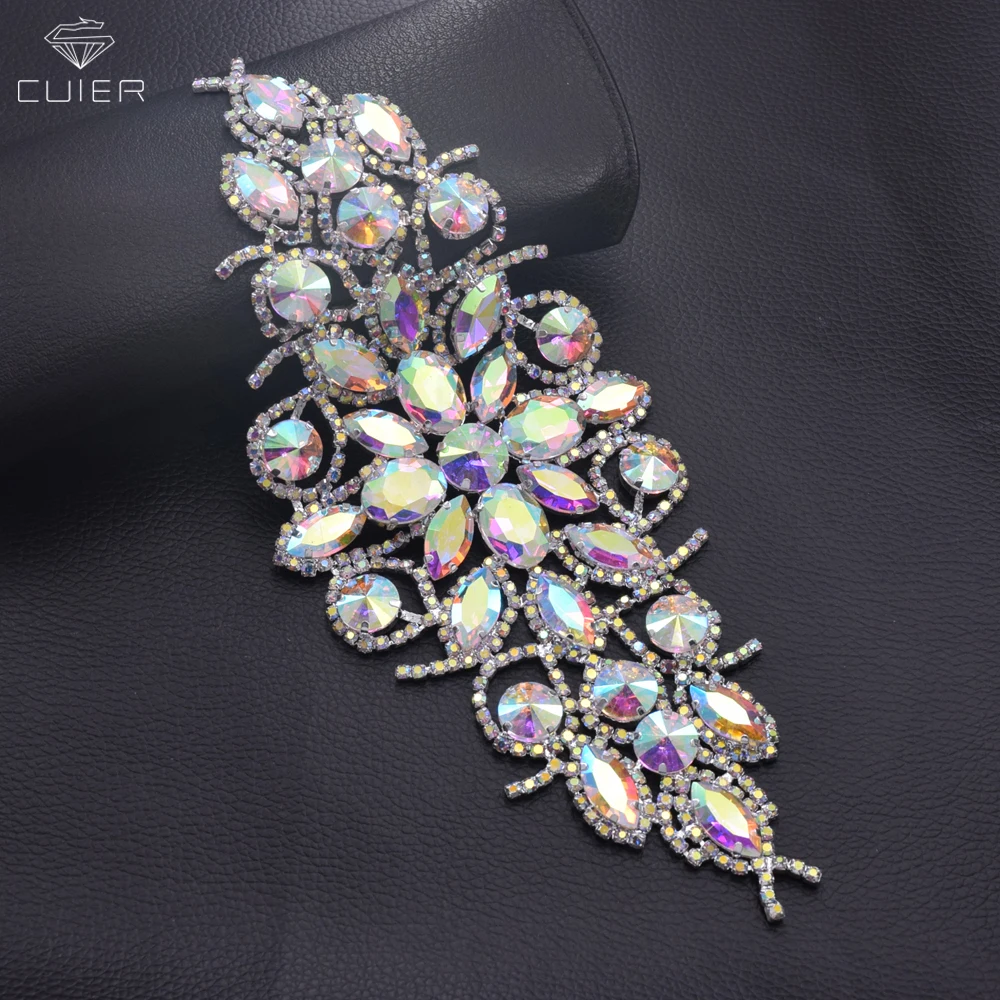 

30pcs crystal AB rhinestones belt sash appliques for wedding dress sew on shiny glass strass patches for clothings HD-1689