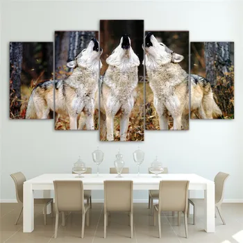 

Modular HD Printed Pictures Wall Art Frame Home Decor For Living Room 5 Pieces White Wolf Canvas Painting Poster In High Quality