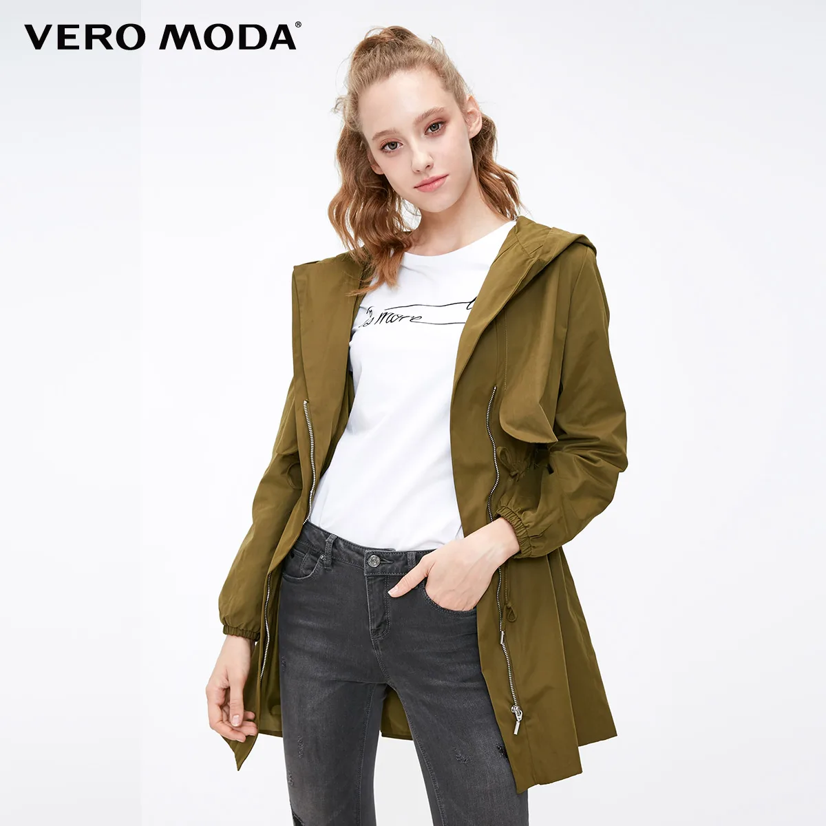 Vero Moda куртка женская Повседневный с капюшоном сплошной цвет молнии Тренч | 318417501 - Цвет: Dark olive