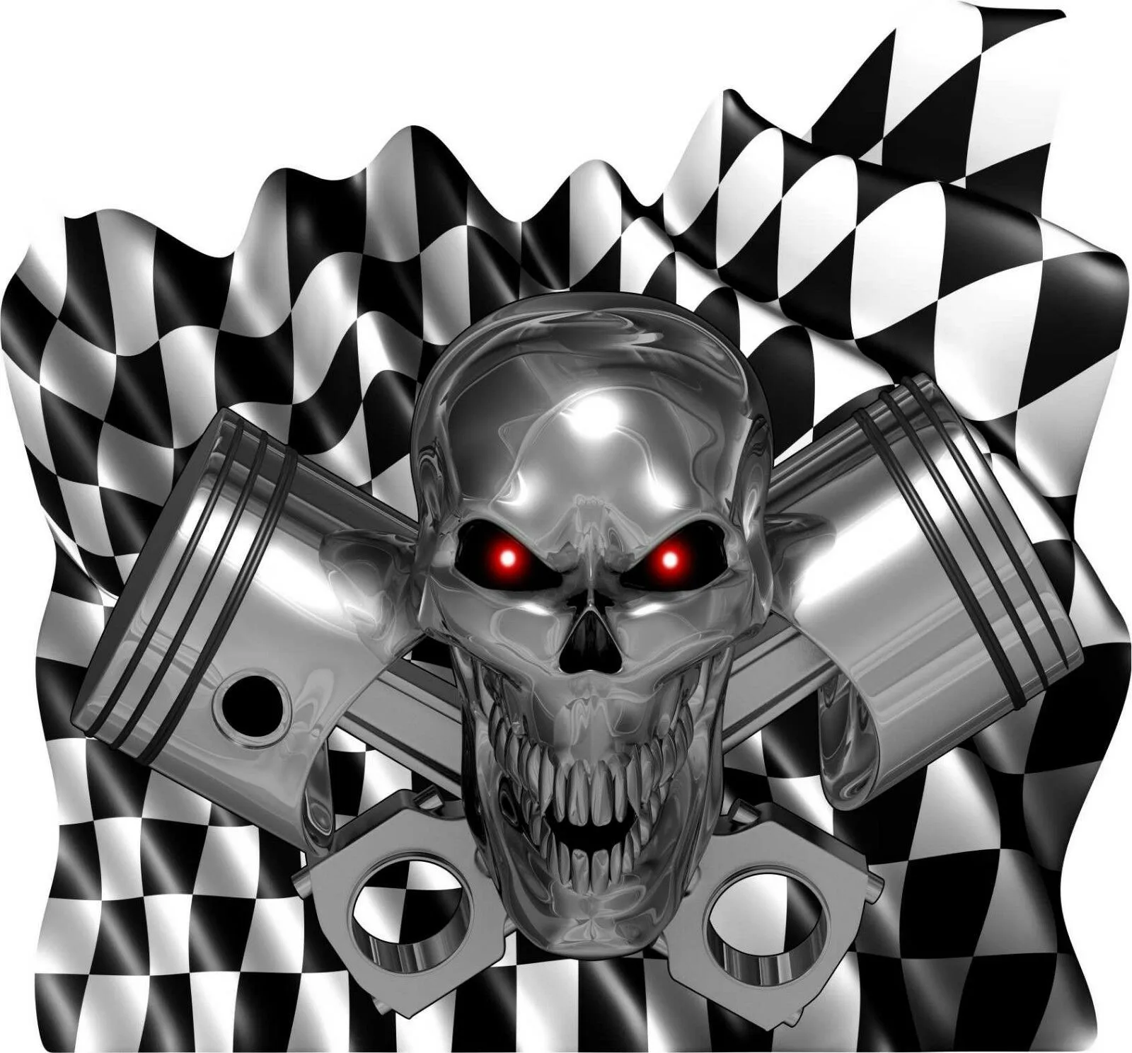 

Checkered Flag Skull Piston Boat For Auto Car/Bumper/Window Decal Sticker Decals DIY Decor CT2155