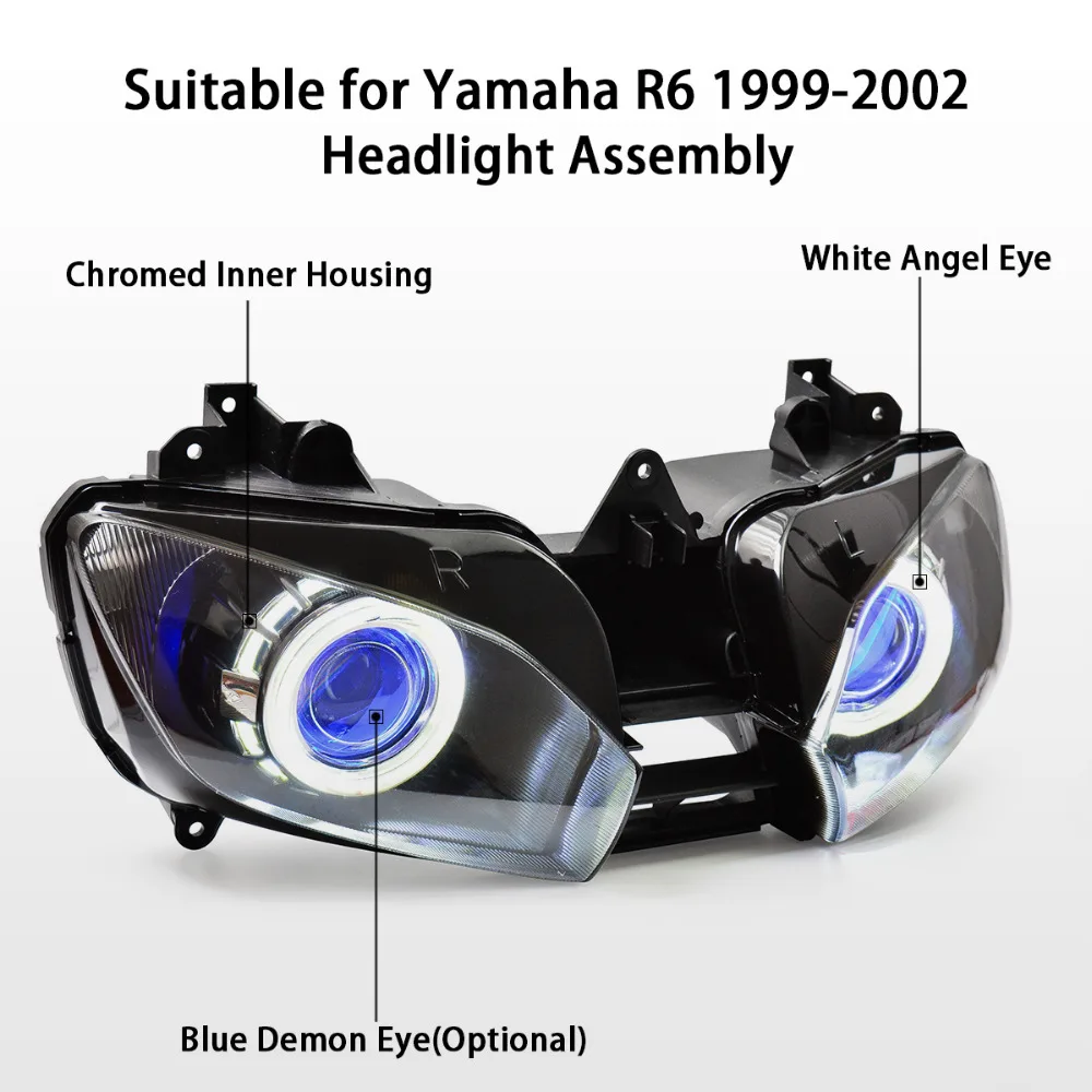 KT Angel Eye HID Projector Lens for Yamaha YZF R6 1999 00 01 2002 Headlight Blue KT Angel Eye HID Projector Lens for Yamaha YZF R6 1999 00 01 2002 Headlight Blue
