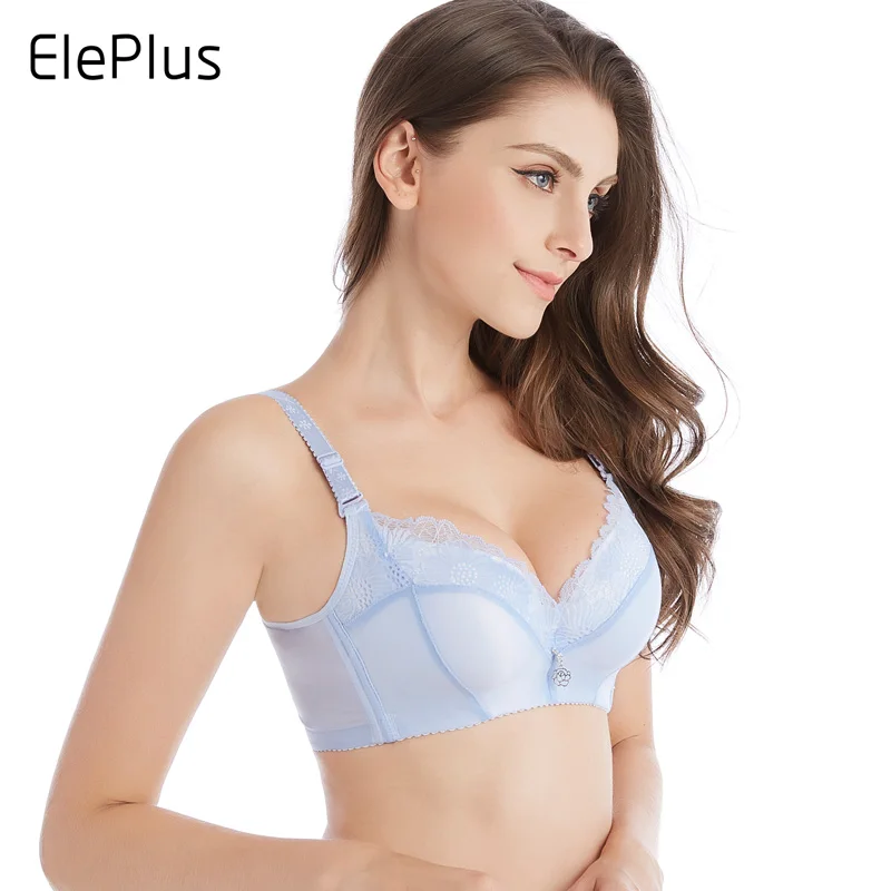 ElePlus Lace Solid Bra for Women Wire Free Deep V Bras Push Up Thick