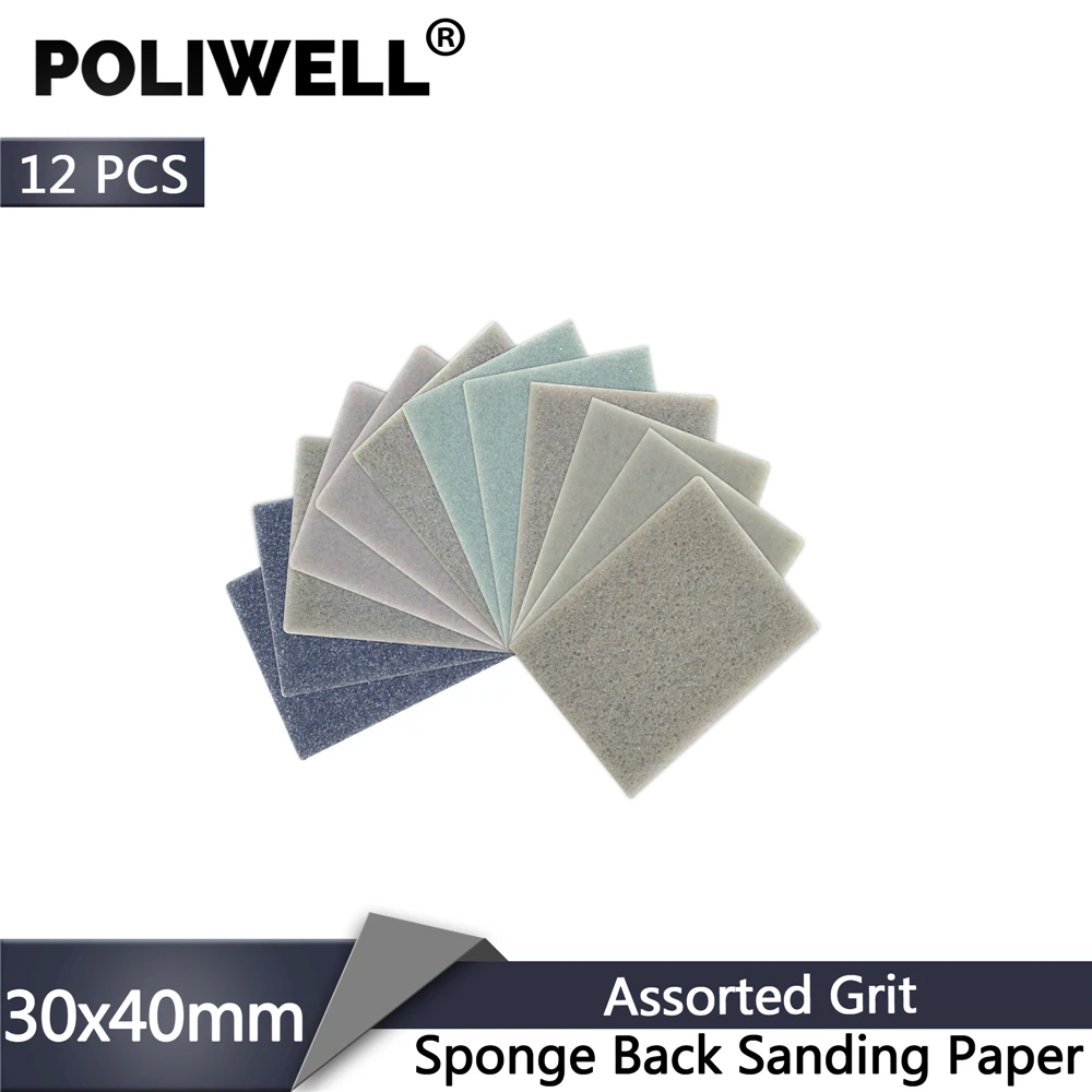 POLIWELL 12Pcs Rectangular Sanding Sponge Block Pad Sandpaper 400 1000 1500 3000 Grit Abrasive Tools Sandpaper Sanding Discs z leap 7pcs 70 100 rectangle sanding sponge block sandpaper assorted grit polishing sanding sponge block pad set