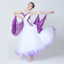 Female International Standard Ballroom Dance Skirt Women Slim Waltz Tango Dance Dress White Black Modern Dance Dress Flamenco