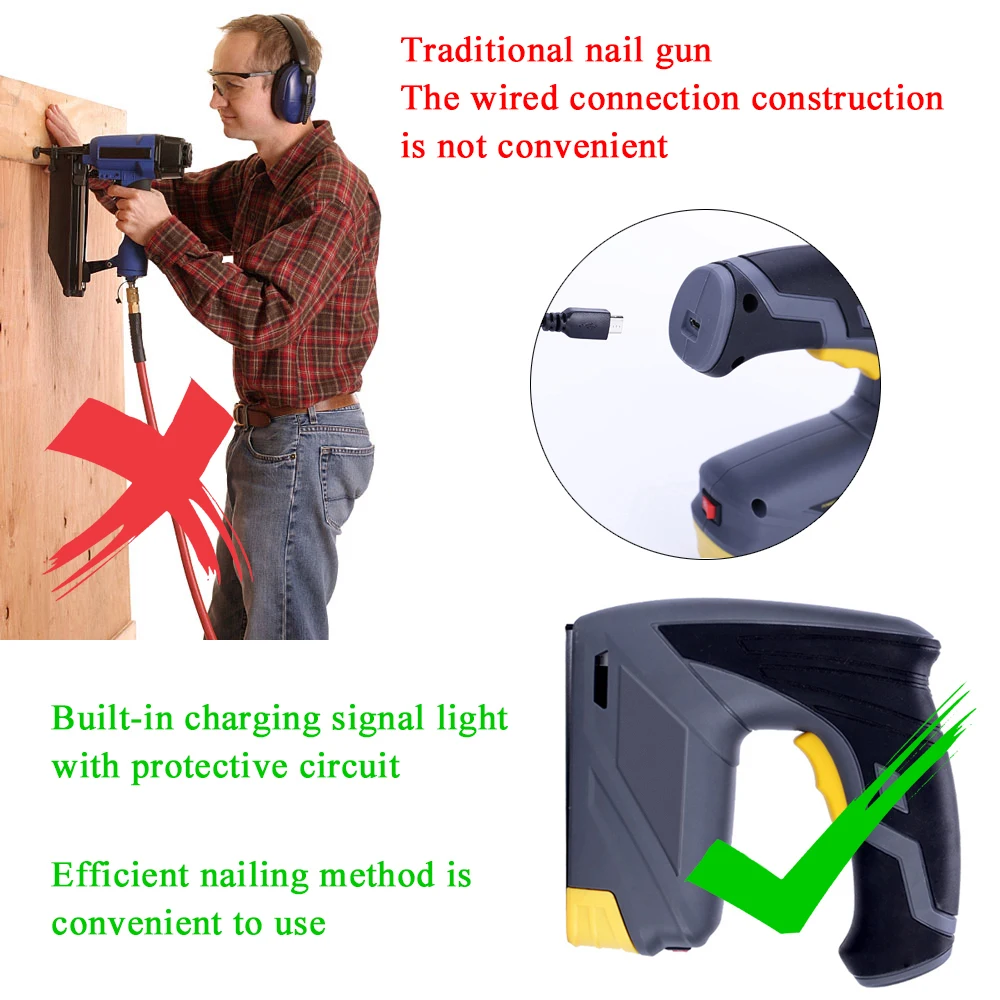 

Wireless Electric Rechargeable Nailer Portable Home Nailer Staple Installation Woodworking DIY Furniture Stapler