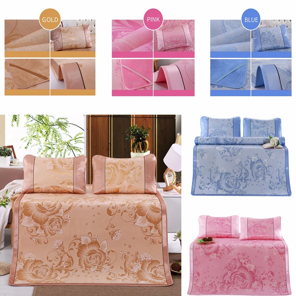 

Breathable Ice Silk Sleeping Crib Mattress Mat Summer Cool Pad with Pillow Mattress Mat Summer Bed Sheet