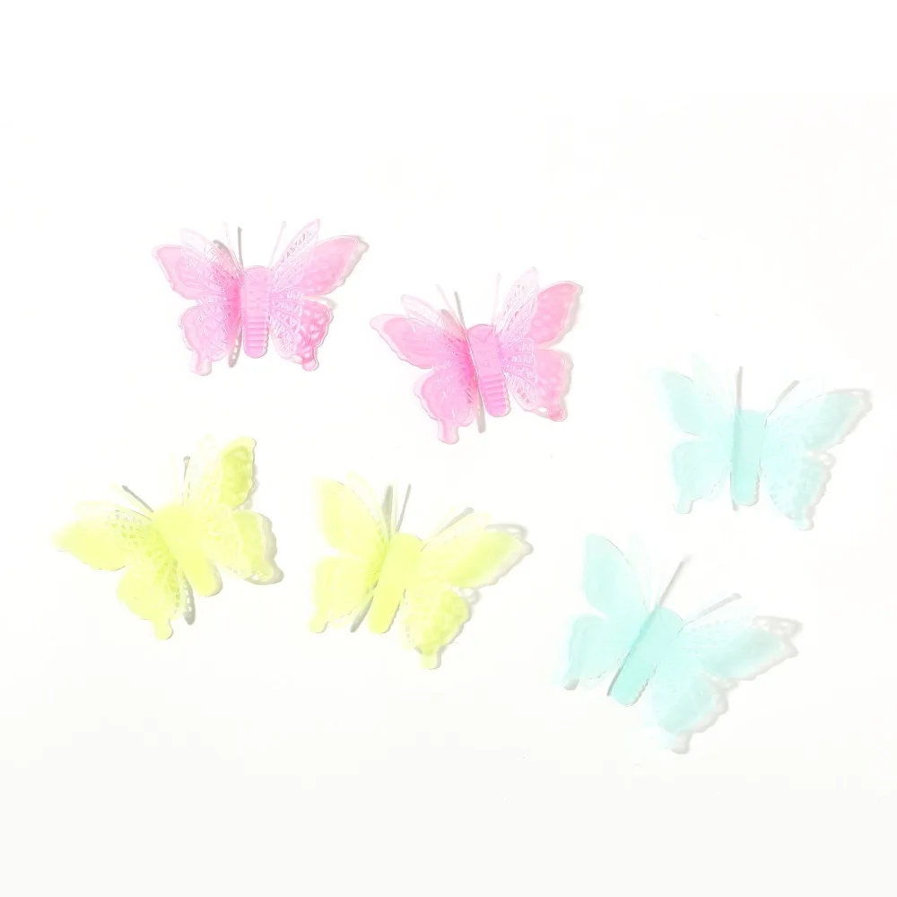 6 шт 3D Двойная Бабочка светится в темноте наклейки на стену светящиеся флуоресцентные наклейки на стену для детской комнаты спальни домашний декор