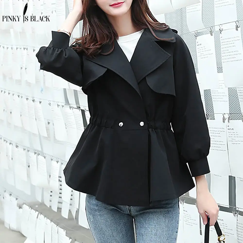 

PinkyIsBlack 2019 New Fashion Double Breasted Short Trench Coat Women Khaki Slim Outwear Mujer Windbreaker Female Overcoat