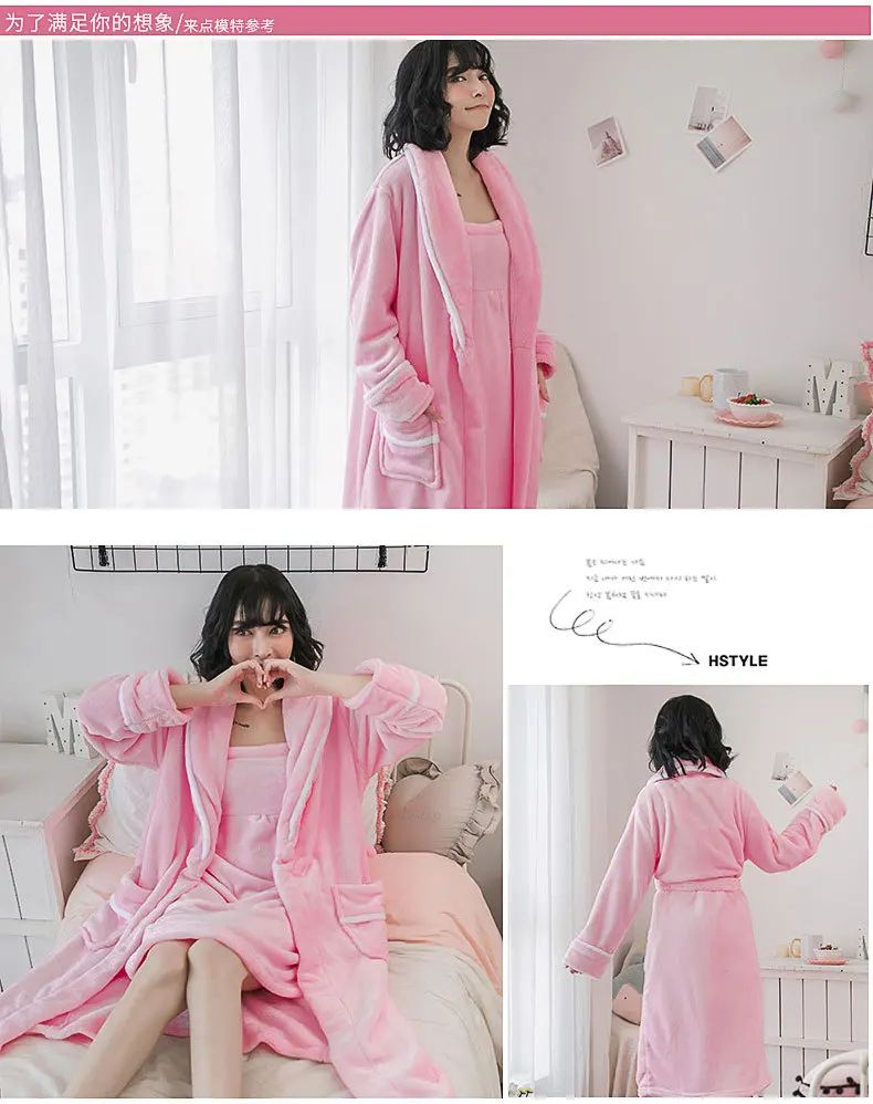 Женский зимний халат, комплекты плюшевый костюм, хлопковые пижамы для девочек, комплекты одежды для сна, розовый халат, халаты, комплект из 2 предметов