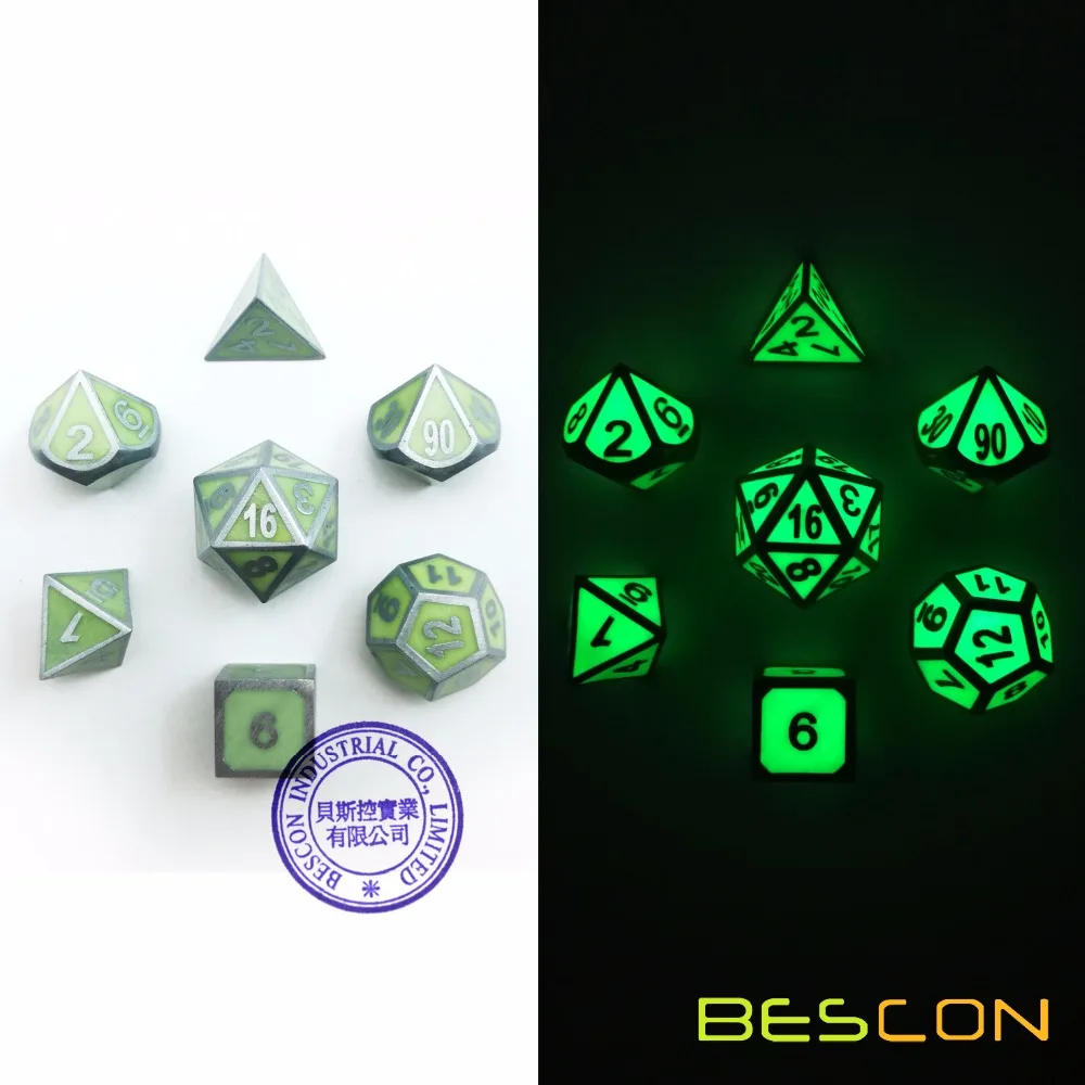 Bescon супер светится в темноте металлические многогранные D & кости набор из 7