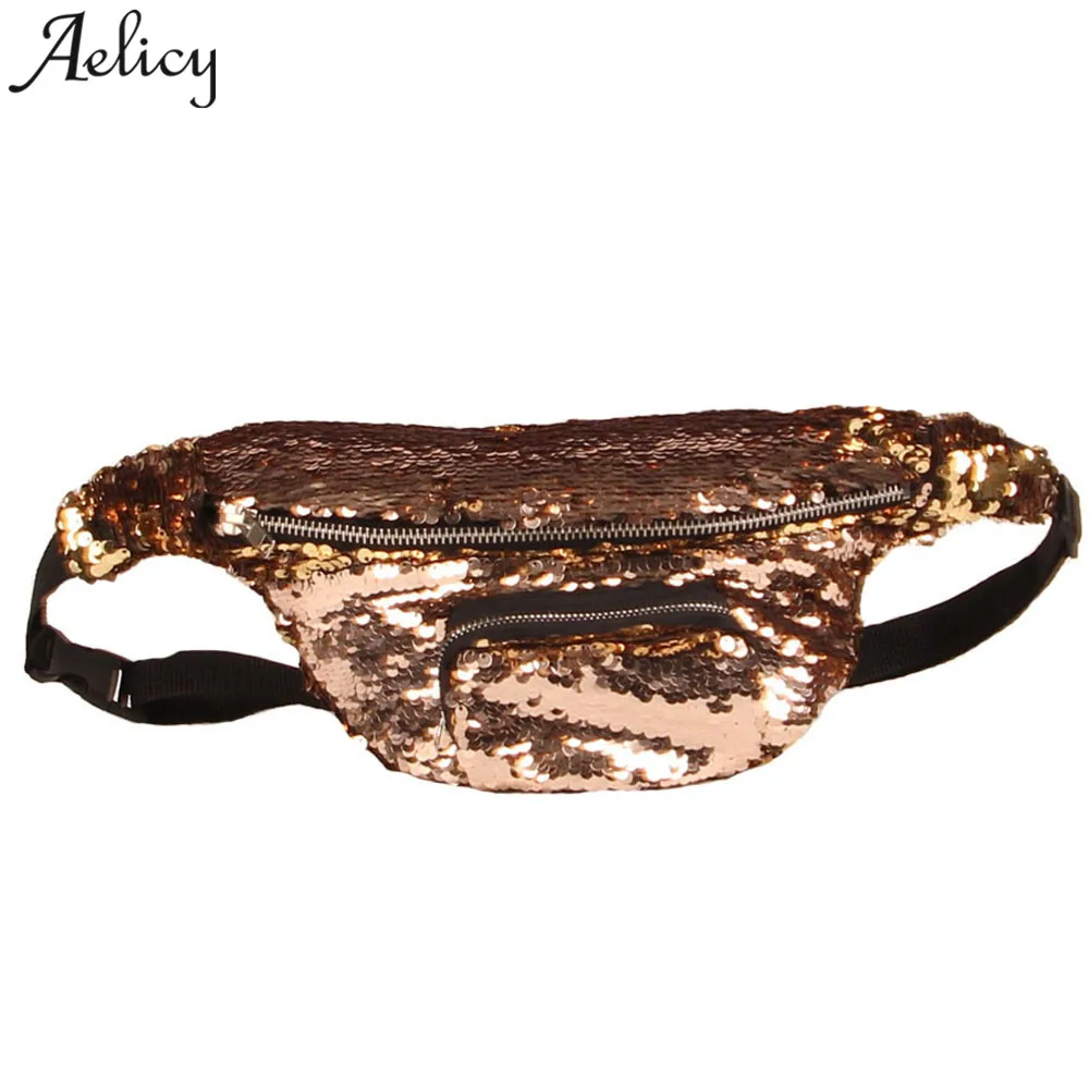 

Aelicy Women chest Bag Unisex Casual Double Color Sequins Waist Pack Men Belt Bag drop ship hot sale monederos para mujer