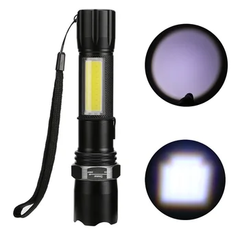 

High Bright 3800 Lumens XPE+COB LED Flashlight 4-Mode Rechargeable Zoomable LED Tactical Torch Light by 1*18650