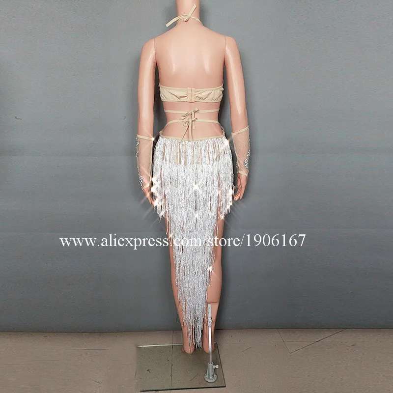 Sexy complexion hot drilling white tassel bar nightclub female singer dj dance team clothes06