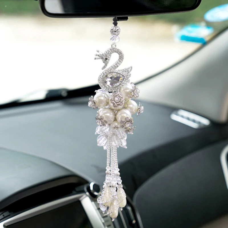 

Car Pendant Cute Dream Inlaid Diamond Crystal Swan Hanging Ornaments Automobiles Rearview Mirror Decoration Accessories Gifts