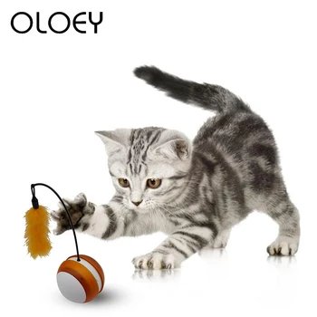 

Pet Cat Electric Tumbler Ball Toy with LED Light Glow Vocal Rolling Feather Ball Automatic Rotating Interactive Toy for Dog Cat