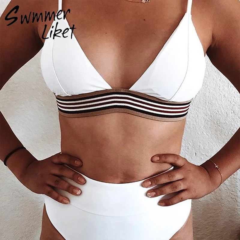 

Sexy white three piece bikinis 2019 mujer Push up swimsuit female High waist swimwear women bathing suit biquini summer bathers