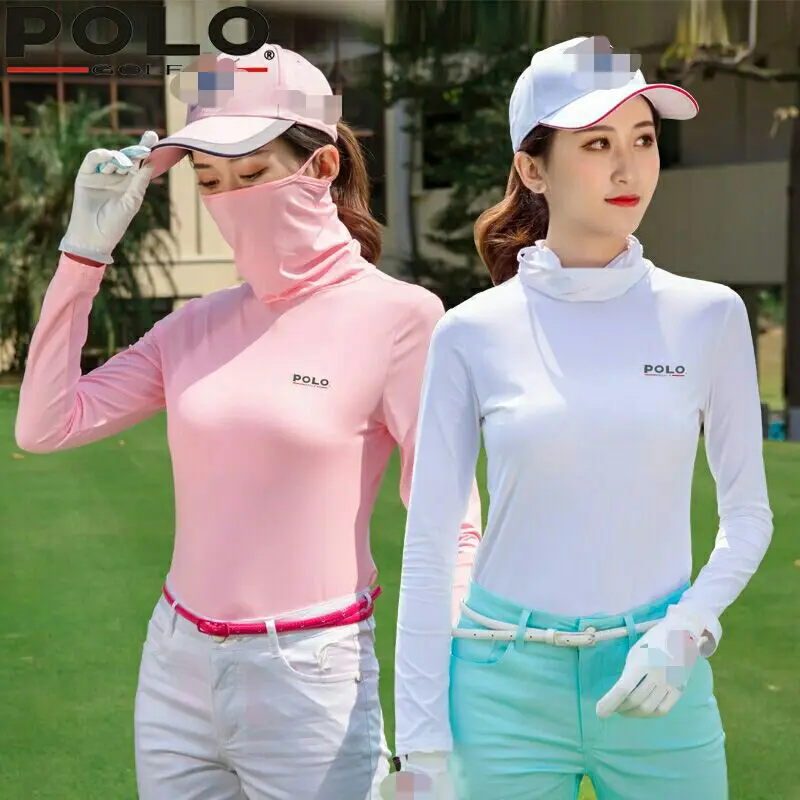 

Polo Summer Thin Cool Shirt breathable Tops protection clothes Golf clothes Women ice silk mask scarf Lady long-sleeved t-shirt