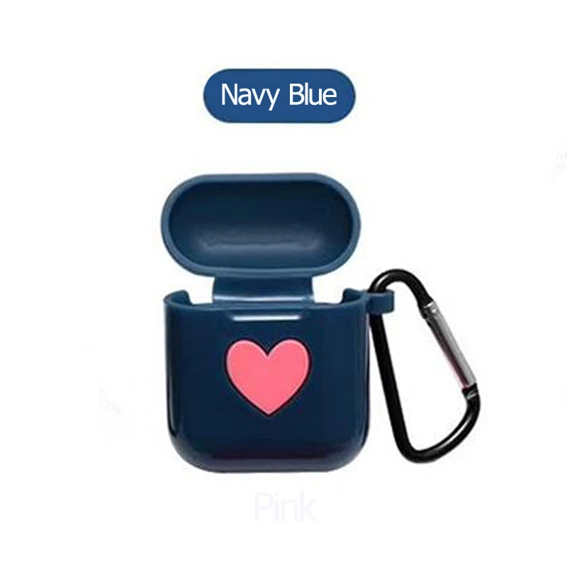 Мягкий силиконовый чехол для наушников Apple Airpods с милым сердцем, защитный чехол с карабином, аксессуары для Airpods - Цвет: Navy