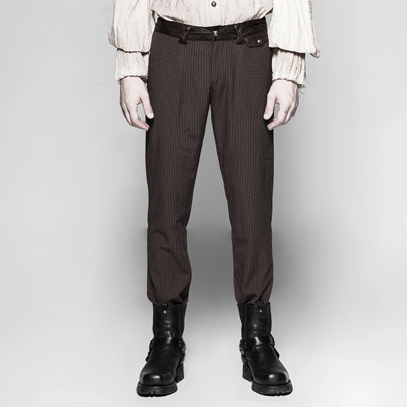 Панк рейв стимпанк Черный кофе цвета повседневные полосатые брюки простой ретро джентльмен фитнес мужские штаны из хлопка