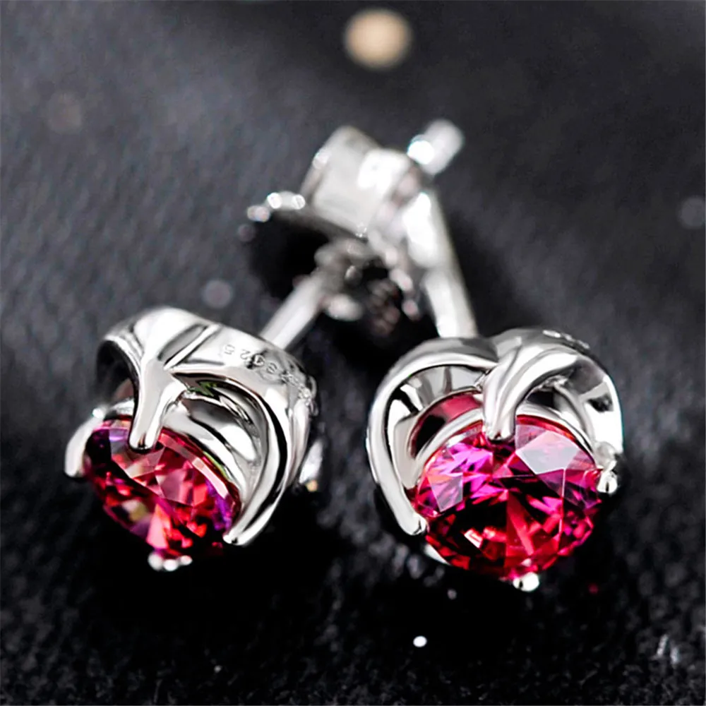 PANSYSEN Fashion Luxury Earrings for Women 925 Sterling Silver Created Ruby Gemstone Jewelry Stud Earring Valentine's Day Gift