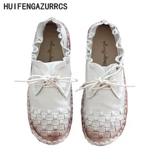 HUIFENGAZURRCS/обувь ручной работы; художественная обувь на плоской подошве в стиле ретро mori girl; модная повседневная обувь; Очаровательная винтажная кожаная обувь; 3 цвета