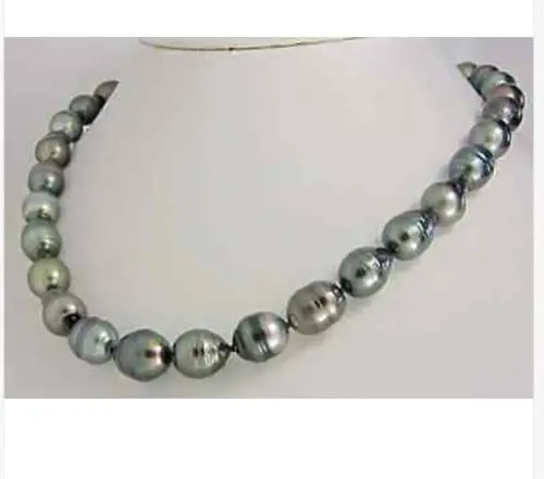 

Free Shipping >>>>>stunning11-12mm tahitian peacock green baroque pearl necklace 18"14k