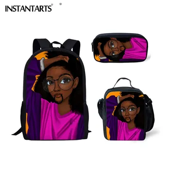 

INSTANTARTS 3pcs Set Black Girl Magic School Bag Teenager Girl Backpack Black Art African Gilr Printing Children School Bags New