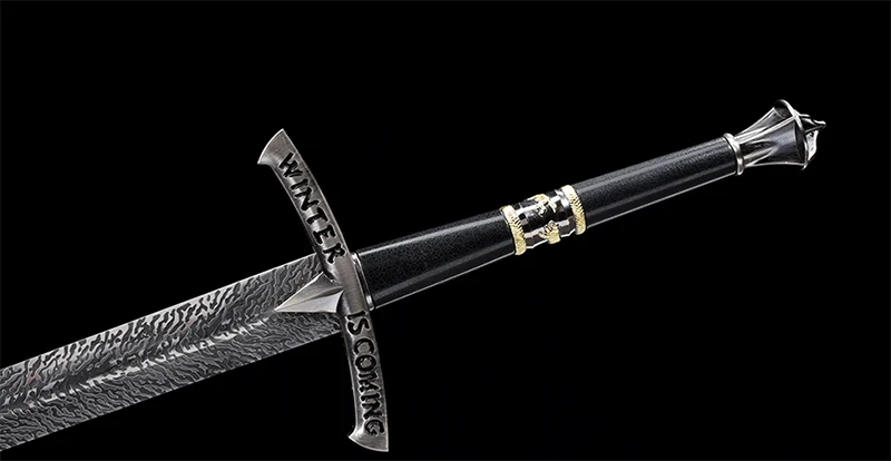 For Game of Thrones Sword Ice Swords Replica Real Stainless Steel With Wall Hanging Stand/Black Wooden Sheath-48Inch