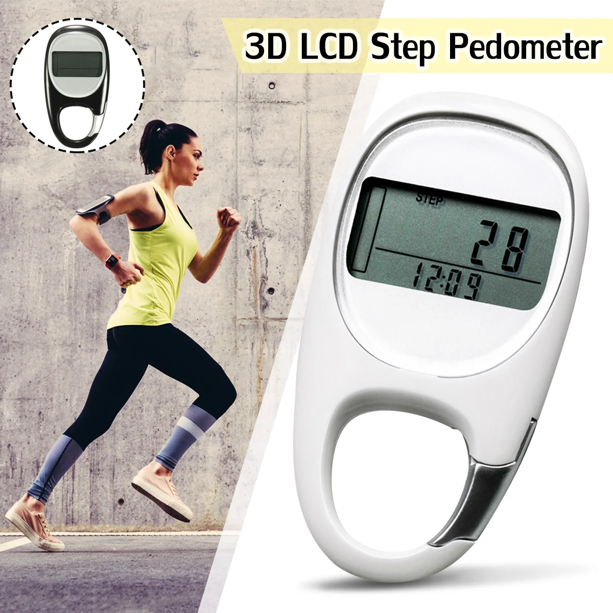 

KeyChain 3D Smart Sensor Run Step Pedometer Carabiner Walking Motion Calorie LCD Display Counter Tracker+Button Battery+Manual