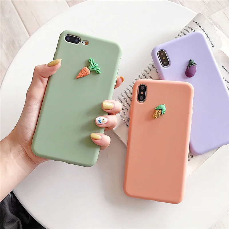 

Cute 3D Carrot Coque for IPhone 6 6S Plus Case Soft TPU Silicon Matte Plain Cover for Iphone Xr 8 7 Plus X Xs Max Fitted Case
