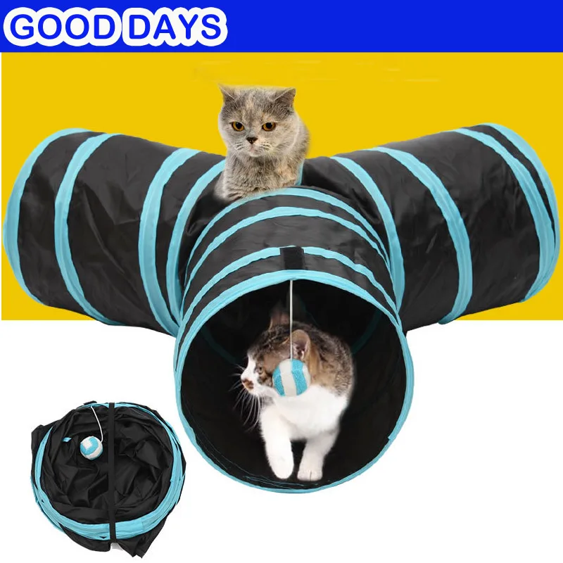 

Fold Pet Cat 3 Holes Tunnel Indoor Outdoor Pet Cats Training Toys for Cat Kitten Rabbit Animals Play Tunnel Tubes toys