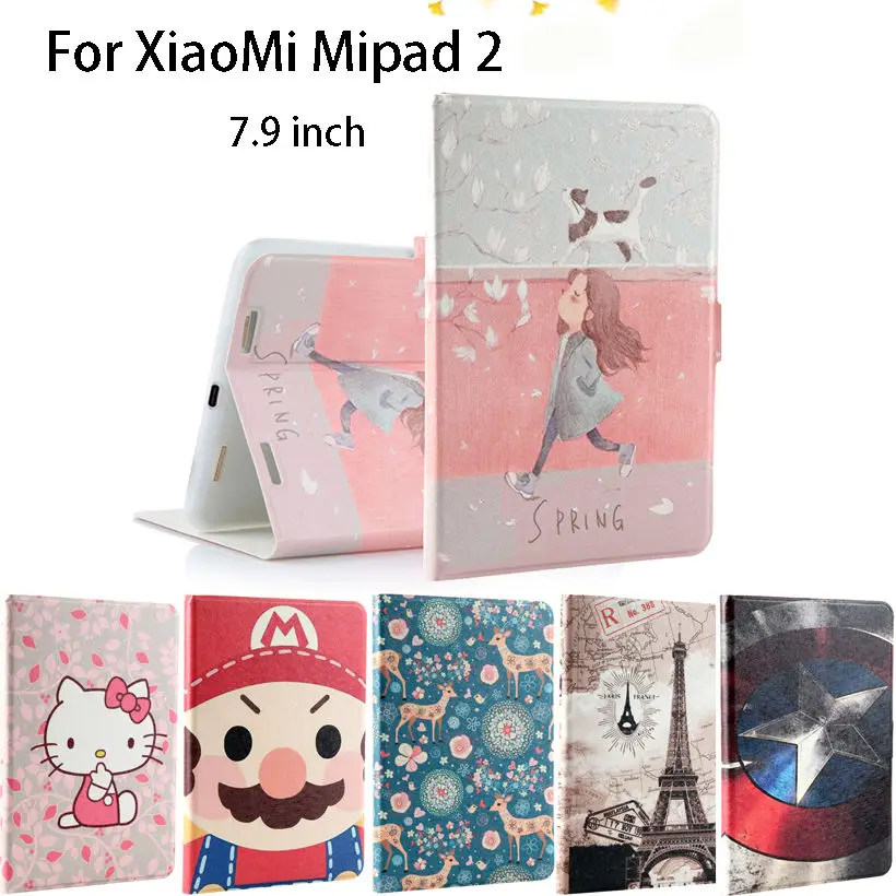 

Fashion Painted Silicon PU Leather Case For Xiaomi Mipad 2 mipad2 Mipad3 Mipad 3 7.9" Funda Tablet Smart Cases Sleep Cover shell