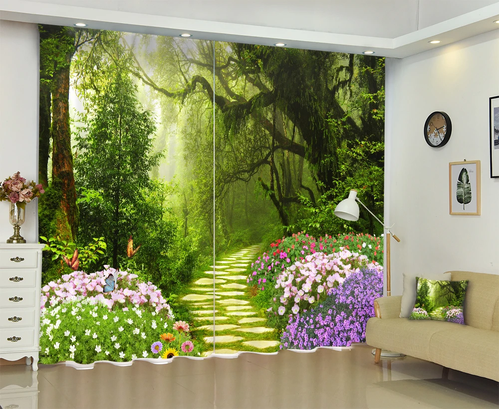 Bosque árbol Impresión de lujo moderno de lujo 3D ventana Cortinas para habitación cama habitación Oficina Hotel tapiz de pared Cortinas