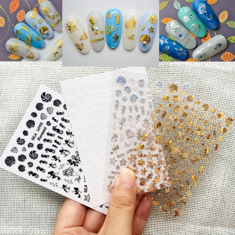 

1pcs Marine life 3D Adhesive Nail Art Sticker Seahorse mermaid Style Decals Adhesive Manicure Tips Nail Art Decorations 4 colors
