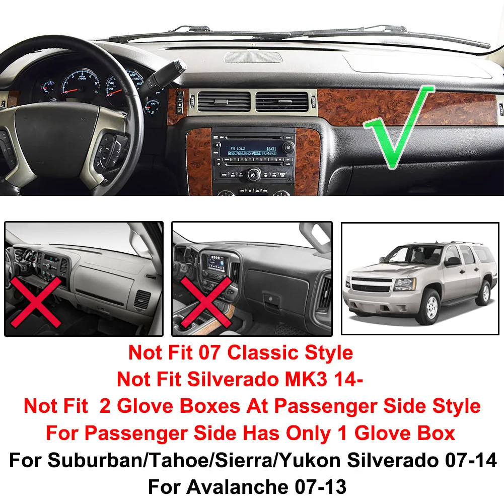 SHINEHOME Tapis de Tableau de Bord Compatible avec Chevy Silverado Tahoe Avalanche Suburban GMC Sierra Yukon 1999-2006 Accessoires de Tableau de Bord intérieur