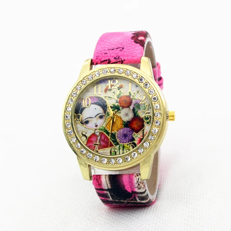 Роскошные элегантные Для женщин кварцевые наручные часы кожаный Женские часы-браслеты платье часы Relogio feminino большой циферблат Цветок