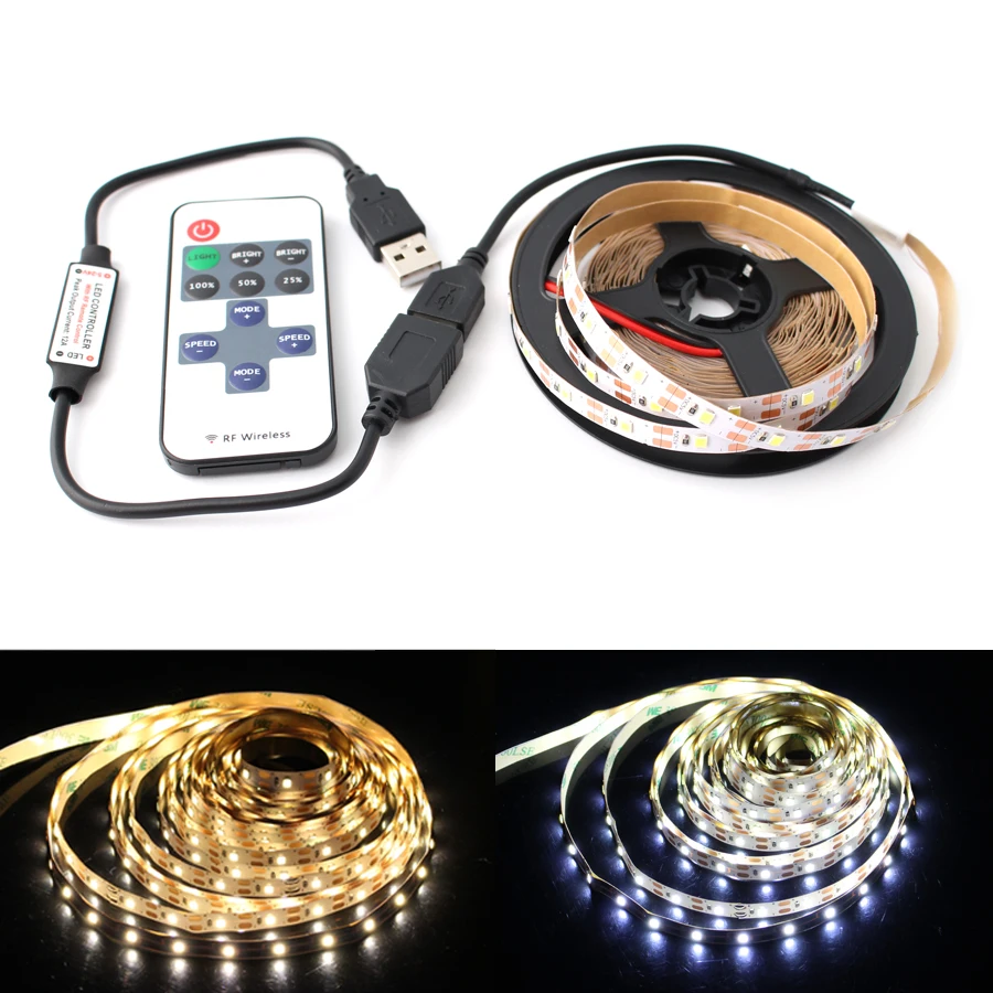 AC DC USB Светодиодная лента 5 в SMD 2835 м не водонепроницаемый теплый белый 11 клавишный