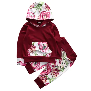 

Baby Children Clothing Set Autumn Rose Floral Toddler Baby Girl Boy Red Tops Hoodies +Long Pants 2Pcs Outfits Set Clothes