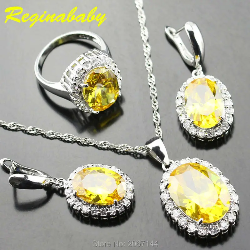 Alluring Yellow Zircon Stone White Zircon Jewelry Set For Women 925