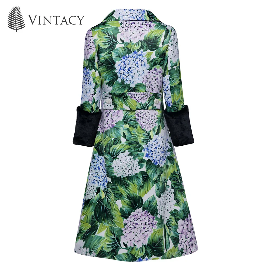 Vintacy 2017 spring and autumn Overcoat A Line fashion women long coats Button overcoat Turn - Down collar Color Block tops