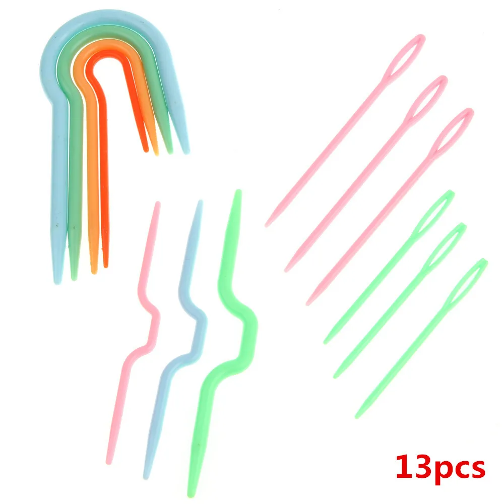 

13pcs 3 Sets ABS Plastic Knitting Cable needles Stitch Knitting Needles Smooth U Crochet Hook & L Needles Markers Needle Clip